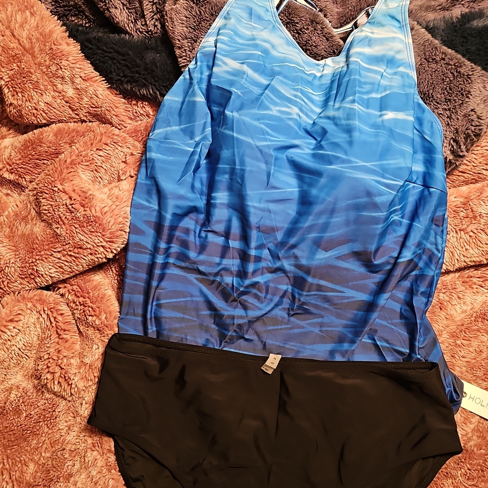 Blue and Black Women's Swimwear